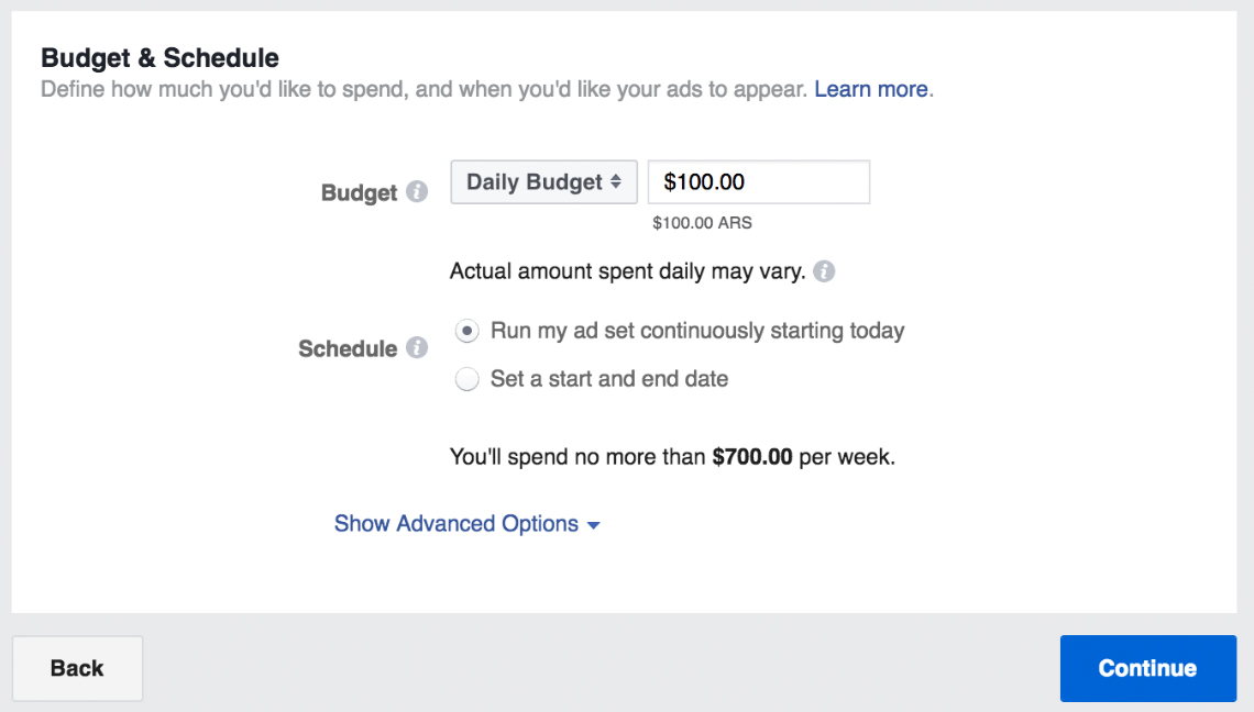 Here is where you’ll define how much you’d like to spend 